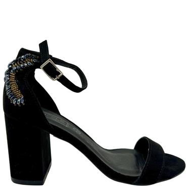 TRUFFLE STONE COLLAR STRAP SANDAL - BLACK SUEDE